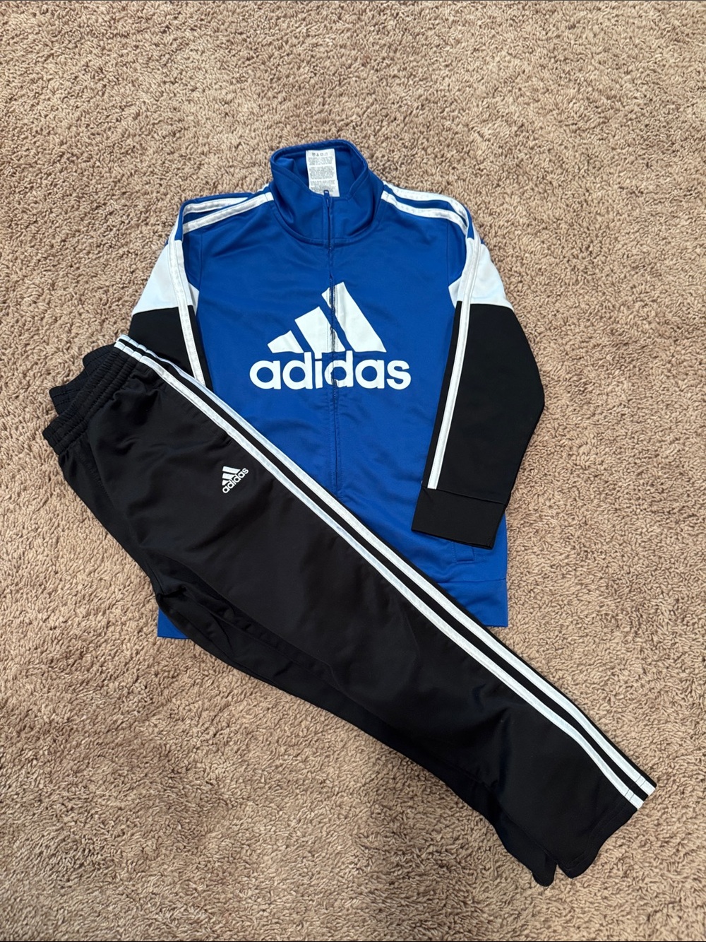 adidas Boys Blue & Black Two-Piece Track Set with White Logo